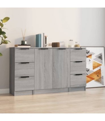 vidaXL Sideboards 3 pcs Grey Sonoma Engineered Wood