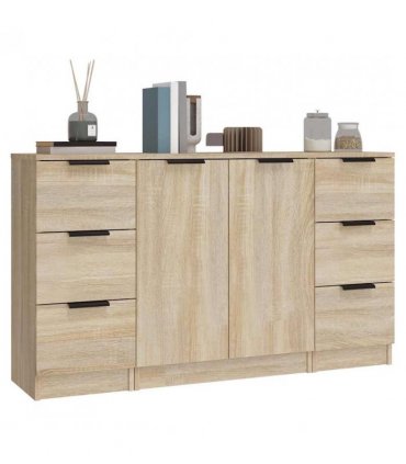 vidaXL Sideboards 3 pcs Sonoma Oak Engineered Wood