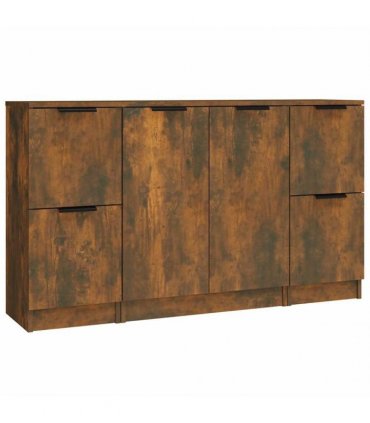 vidaXL Sideboards 3 pcs Smoked Oak Engineered Wood