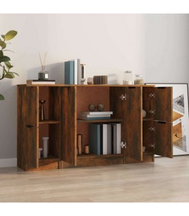 vidaXL Sideboards 3 pcs Smoked Oak Engineered Wood