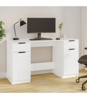 vidaXL Desk with Side Cabinet White Engineered Wood
