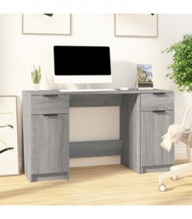 vidaXL Desk with Side Cabinet Grey Sonoma Engineered Wood
