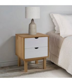 vidaXL Bedside Cabinet OTTA Brown&White 46x39.5x57cm Solid Wood Pine — Colour: brown and white