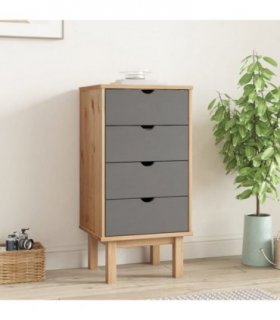 vidaXL Drawer Cabinet OTTA Brown&Grey 45x39x90cm Solid Wood Pine — Colour: brown and grey