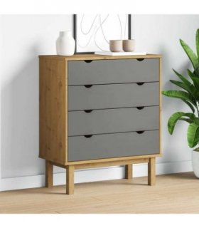 vidaXL Drawer Cabinet OTTA Brown&Grey 76.5x39.5x90cm Solid Wood Pine — Colour: brown and grey