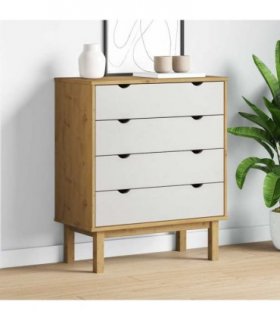 vidaXL Drawer Cabinet OTTA Brown&White 76.5x39.5x90cm Solid Wood Pine — Colour: brown and white
