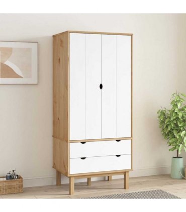 vidaXL Wardrobe OTTA Brown and White 76.5x53x172 cm Solid Wood Pine