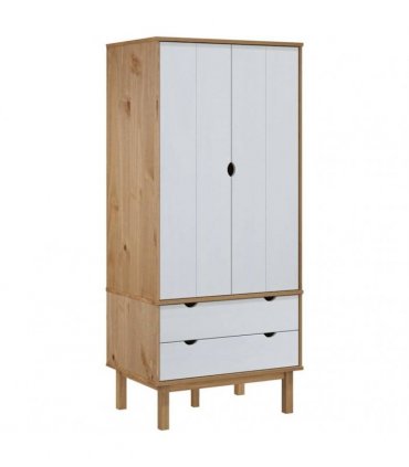 vidaXL Wardrobe OTTA Brown and White 76.5x53x172 cm Solid Wood Pine
