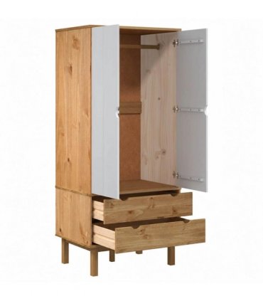 vidaXL Wardrobe OTTA Brown and White 76.5x53x172 cm Solid Wood Pine