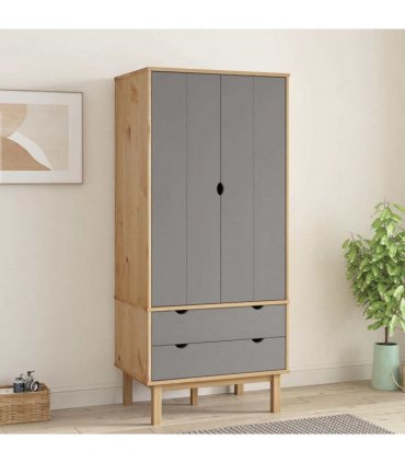 vidaXL Wardrobe OTTA Brown and Grey 76.5x53x172 cm Solid Wood Pine