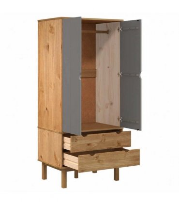 vidaXL Wardrobe OTTA Brown and Grey 76.5x53x172 cm Solid Wood Pine