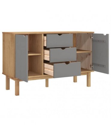 vidaXL Sideboard OTTA Brown and Grey 113.5x43x73 cm Solid Wood Pine