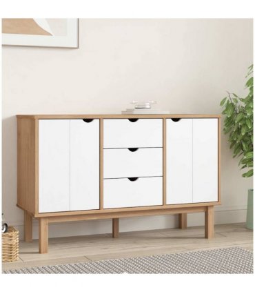 vidaXL Sideboard OTTA Brown and White 113.5x43x73 cm Solid Wood Pine