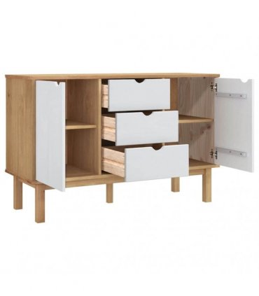 vidaXL Sideboard OTTA Brown and White 113.5x43x73 cm Solid Wood Pine