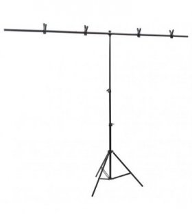 vidaXL T-Shape Background Stand Black 201x60x(70-200) cm — Size: 201 x 60 x 200 cm