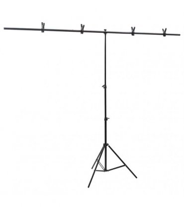 vidaXL T-Shape Background Stand Black 201x60x(70-200) cm — Size: 201 x 60 x 200 cm