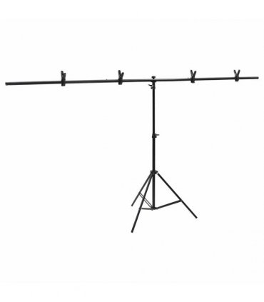 vidaXL T-Shape Background Stand Black 201x60x(70-200) cm — Size: 201 x 60 x 200 cm