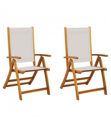 vidaXL Folding Garden Chairs 2 pcs Solid Wood Acacia and Textilene — Colour: grey