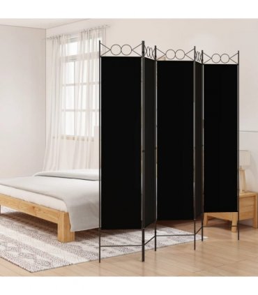 vidaXL 5-Panel Room Divider Black 200x200 cm Fabric — Size: 200 x 200 cm