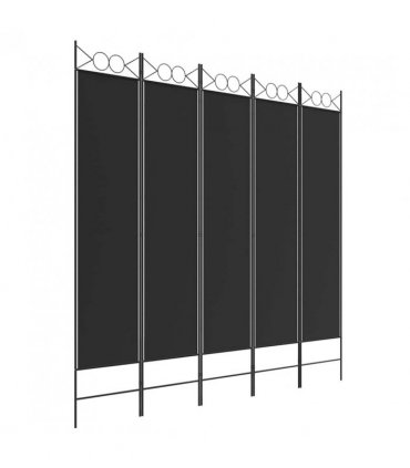 vidaXL 5-Panel Room Divider Black 200x200 cm Fabric — Size: 200 x 200 cm