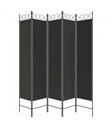 vidaXL 5-Panel Room Divider Black 200x200 cm Fabric — Size: 200 x 200 cm