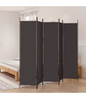 vidaXL 5-Panel Room Divider Brown 250x200 cm Fabric — Size: 250 x 200 cm
