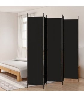 vidaXL 5-Panel Room Divider Black 250x220 cm Fabric — Size: 250 x 220 cm