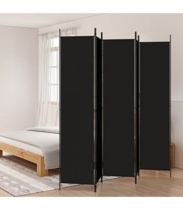 vidaXL 5-Panel Room Divider Black 250x220 cm Fabric — Size: 250 x 220 cm