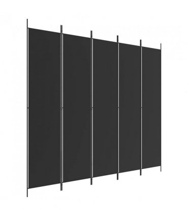 vidaXL 5-Panel Room Divider Black 250x220 cm Fabric — Size: 250 x 220 cm