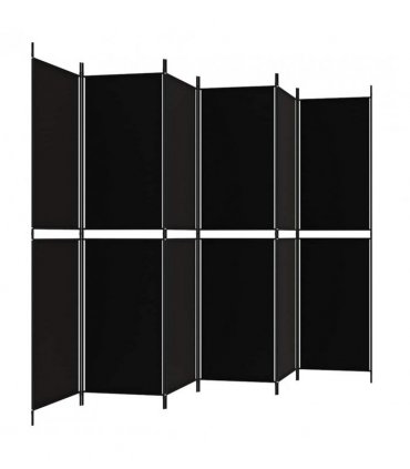 vidaXL 6-Panel Room Divider Black 300x200 cm Fabric — Size: 300 x 200 cm — V0671954916