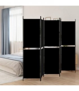 vidaXL 5-Panel Room Divider Black 250x180 cm Fabric — Size: 250 x 180 cm