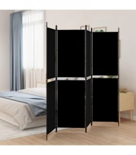 vidaXL 4-Panel Room Divider Black 200x180 cm Fabric — Size: 200 x 180 cm