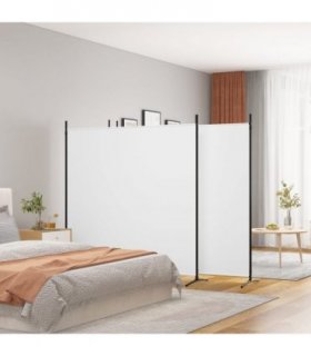 vidaXL 4-Panel Room Divider White 698x180 cm Fabric — Size: 698 x 180 cm