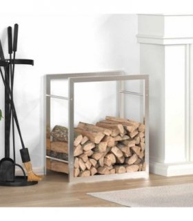 vidaXL Firewood Rack 50x28x56 cm Stainless Steel — Colour: silver, Size: 50 x 28 x 56 cm