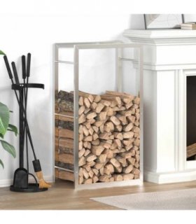 vidaXL Firewood Rack 50x28x94 cm Stainless Steel — Colour: silver, Size: 50 x 28 x 94 cm