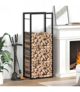 vidaXL Firewood Rack Matt Black 50x28x132 cm Steel — Size: 50 x 28 x 132 cm