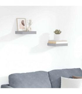 vidaXL Floating Wall Shelves 2 pcs Grey 23x23.5x3.8 cm MDF — Size: 23 x 23.5 x 3.8 cm