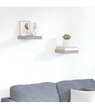 vidaXL Floating Wall Shelves 2 pcs Grey 23x23.5x3.8 cm MDF — Size: 23 x 23.5 x 3.8 cm