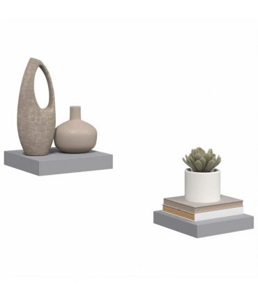 vidaXL Floating Wall Shelves 2 pcs Grey 23x23.5x3.8 cm MDF — Size: 23 x 23.5 x 3.8 cm