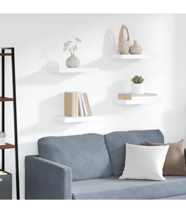 vidaXL Floating Wall Shelves 4 pcs White 40x23x3.8 cm MDF — Size: 40 x 23 x 3.8 cm