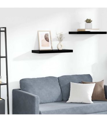vidaXL Floating Wall Shelf High Gloss Black 60x23.5x3.8 cm MDF — Size: 60 x 23.5 x 3.8 cm