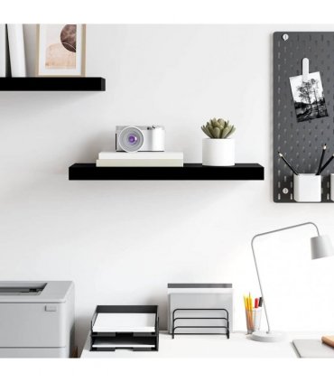 vidaXL Floating Wall Shelf High Gloss Black 60x23.5x3.8 cm MDF — Size: 60 x 23.5 x 3.8 cm