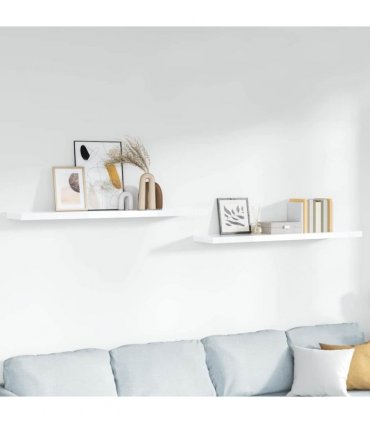 vidaXL Floating Wall Shelves 2 pcs High Gloss White 120x23.5x3.8 cm MDF — Size: 120 x 23.5 x 3.8 cm