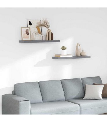 vidaXL Floating Wall Shelves 2 pcs Grey 80x23.5x3.8 cm MDF — Size: 80 x 23.5 x 3.8 cm