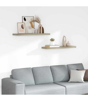 vidaXL Floating Wall Shelves 2 pcs Oak 90x23.5x3.8 cm MDF — Size: 90 x 23.5 x 3.8 cm