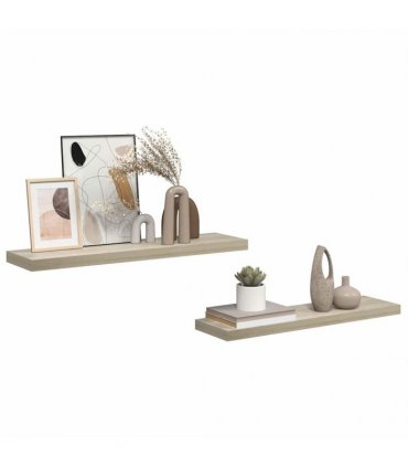 vidaXL Floating Wall Shelves 2 pcs Oak 90x23.5x3.8 cm MDF — Size: 90 x 23.5 x 3.8 cm