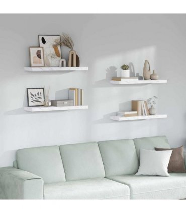 vidaXL Wall Shelf 4 pcs White Marble 80 x 23.5 x 4 cm Engineered Wood — Size: 80 x 23.5 x 3.8 cm