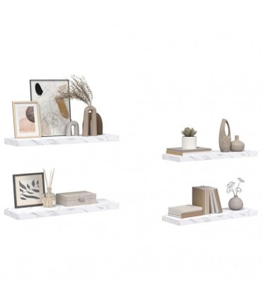 vidaXL Wall Shelf 4 pcs White Marble 80 x 23.5 x 4 cm Engineered Wood — Size: 80 x 23.5 x 3.8 cm
