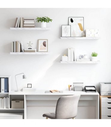 vidaXL Wall Shelf 4 pcs White Marble 80 x 23.5 x 4 cm Engineered Wood — Size: 80 x 23.5 x 3.8 cm