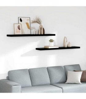 vidaXL Floating Wall Shelves 2 pcs High Gloss Black 120x23.5x3.8 cm MDF — Size: 120 x 23.5 x 3.8 cm
